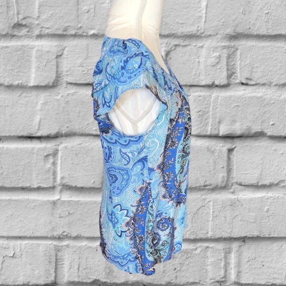 Spence Blue Paisley Cap Ruffle Sleeved Blouse in Size Medium - Picture 2 of 4